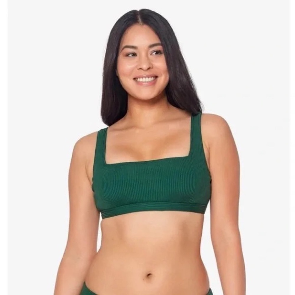 NEW Bleu Rod Beattie Palm Green Ribbed Square Neck Bikini Top Size 12